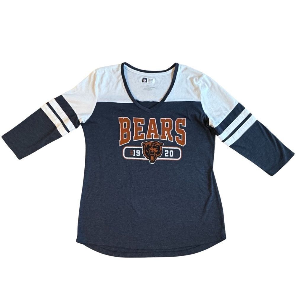 Chicago Bears Women's NFL Team Apparel Navy Blue 3/4 Sleeve Striped T-Shirt LG
